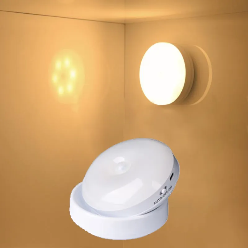 Rechargeable LED Motion Sensor Night Light Mini Body Induction LEDs Night Lamp 360 Degree Automatic Rotatefor Kitchen Corridor