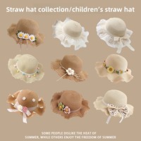 Nouveau chapeau de soleil en fourrure d'été unisexe, style floral parent-enfant, pour la plage, avec sac assorti, taille de tête 48-50 cm