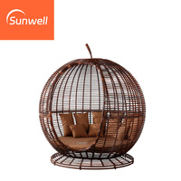 Mobilier d'extérieur commercial, rotin, rotin, forme pomme, lit de repos rond classique pour la plage