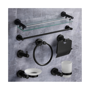 Portasciugamani ad Anello Autoadesivo in <span class=keywords><strong>Acciaio</strong></span> Inox 304 Nero, Design Moderno Senza Foratura per Bagno - Product Image 1