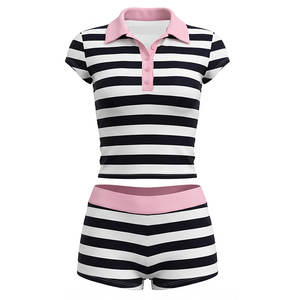 Conjunto de Shorts de Verano para Mujer Viviblook Y26ST233, Nuevo Top Corto Sexy Y2k con Cuello Solapa, Shorts Ajustados Casuales con Rayas, Dos Piezas - Product Image 4
