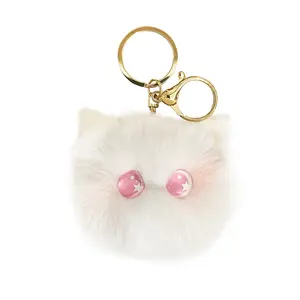 Creative cute plush kitten head cartoon keychain car schoolbag hundred pendants fashion gifts
