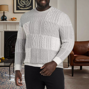 <span class=keywords><strong>Maglia</strong></span> Ottoknit Plus Size maglione da uomo lavorato a <span class=keywords><strong>maglia</strong></span> con stracotto grigio a blocchi <span class=keywords><strong>tonali</strong></span> Casual a maniche lunghe per grandi e alti - Product Image 1