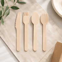 Ensemble de couverts en bois biodégradables et compostables, 14 cm, couteau, fourchette, cuillère en bouleau, jetables pour les fêtes, les plats à emporter, les restaurants