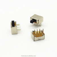 KD SK22D03 Interrupteur à glissière compact DPDT 2,0 mm de course, sans court-circuit, 6 broches, 2 positions, 0,3 A, 50 V CC, 10 000 cycles, Fer/Laiton Argenté