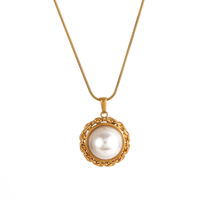 Kalung Bambu Zirkon Berwarna Emas 18k Stainless Steel Liontin Mutiara Imitasi Pentagram Liontin Bentuk Hati Pita
