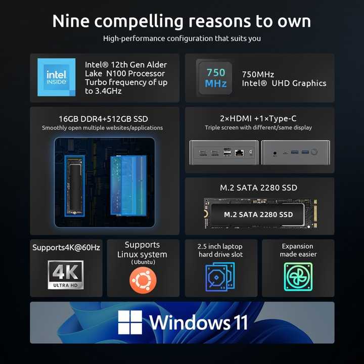 High Quality Win 11 Mini PC BMAX B4 Plus 16GB+512GB