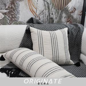 瑞艺简约风格Propillow靠垫套黑白流苏手工缝制客厅卧室床头家居装饰 - Product Image 3