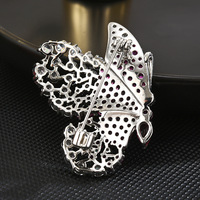 Broches papillon personnalisées en laiton plaqué argent avec pierres en zircon pour femmes - Cadeau de mariage ou de fiançailles
