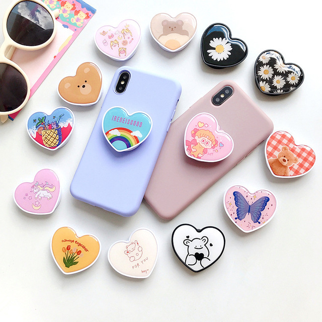 Wholesale Custom Logo Heart-Shaped Epoxy Phone Grip Cute Love Heart Phone Socket Mobile Accessories