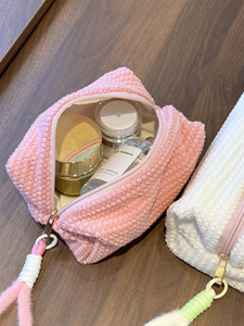 Soft Fluffy Cosmetic Bag with Fuzzy Handle Portable Zipper <b>Makeup</b> Organizer for Travel OEM Supported - Product Image 5