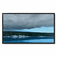 Peinture à l'huile Paysage Lac Bleu Orageux, Forêt Sombre, Art Mural sur Toile pour Hôtel de Luxe, Bureau, Lodge, Décoration de Salon