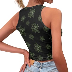 Fiori di stelle di Natale estivi senza maniche con collo rotondo con stampa 3D Top Crop all'ingrosso personalizzato con Logo da donna Skinny elegante Top corto - Product Image 3