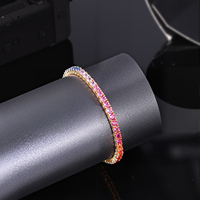 Bracelet chaîne tennis géométrique tendance pour femme, en laiton plaqué or 18 carats, avec zircon 3A de 3 mm de large, couleur arc-en-ciel, qualité supérieure