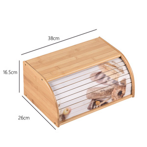 Defeng Bamboo Bread Box 38x26x16.5cm Roll Top <b>Storage</b> <b>Kitchen</b> Bread Bin European Style - Product Image 3