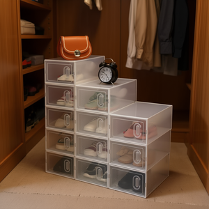 Cajas de Almacenamiento de Zapatos Apilables de Plástico Transparente, Paquete de 12, Organizador Blanco para Ahorrar Espacio en el Armario, Diseño de Cinco Capas, Moldeado por Inyección - Product Image 2