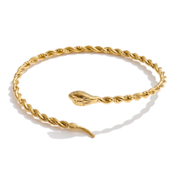 JINYOU 7699 Bracelet Serpent en Acier Inoxydable Torsadé Style Punk, Plaqué Or Véritable PVD, Manchette Ouverte Minimaliste, Motif Animal