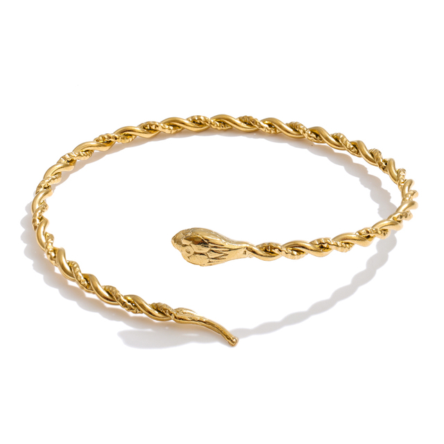 JINYOU 7699 Punk Twisted Rope Stainless Steel Snake Bangle PVD Real Gold Plated Minimalist Open Cuff Animal Bracelet