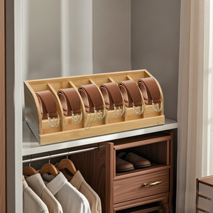 Présentoir Organisateur de ceinture en bambou naturel Support en bois pour tiroir Conteneurs de stockage Boîte avec 6 compartiments pour placard à la maison - Product Image 4