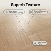 Plancher en chêne blanc à chevrons de 15 mm |   Noyau de bouleau russe |   Certifié E0 |   Disponible en RTS