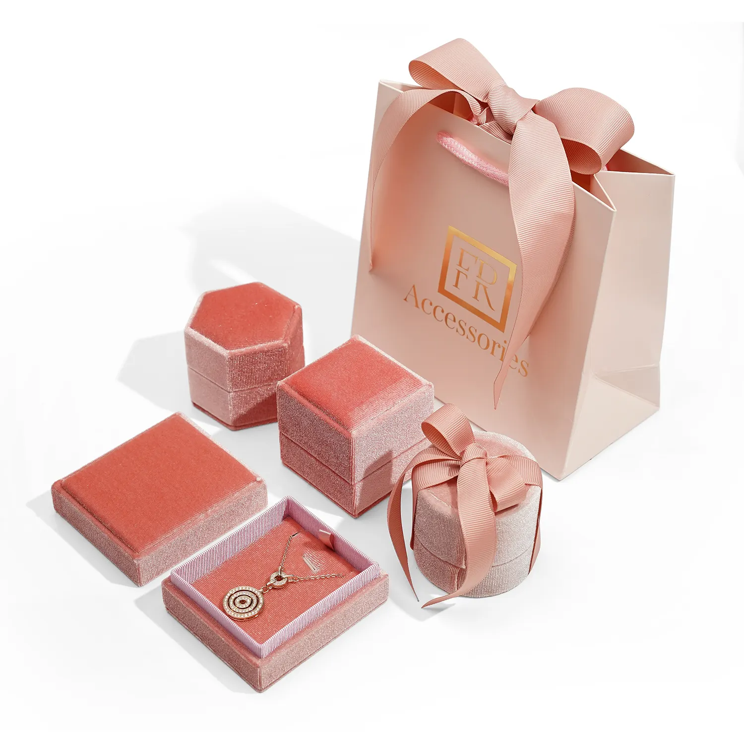 Custom Logo Elegant High End Velvet Jewelry Box And Bag For Earring Ring Necklace Gift Packaging
