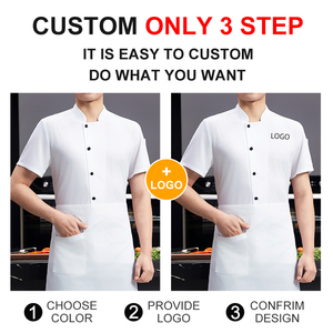 Uniformes de travail de mode en gros, logo personnalisé, uniforme de serveur de restauration, veste de chef unisexe à manches courtes d'été, sergé - Product Image 3