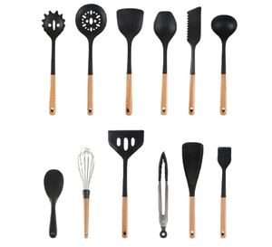12pcs <b>Silicone</b> Kitchenware <b>Set</b> with Wooden Handle Non-stick Spoon Scoop Spatula Tongs Utensilios De Cocina - Product Image 4