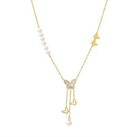 Collier pendentif en perle plaqué or 18 carats en acier inoxydable avec papillon en coquillage, bijoux fantaisie personnalisés pour femmes