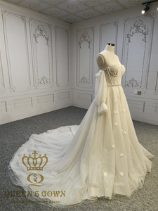 Queens vestido hecho a mano con cuentas cinturón A-Line vestido de novia 3D flor brillante encaje corazón hueso cuerpos hecho a mano nupcial - Product Image 4