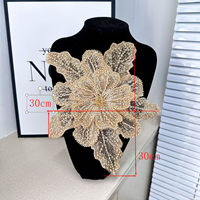 Applique en tissu 3D fleurie colorée de 30 cm avec strass, élégante pour coiffes de mariée et décoration DIY à coudre