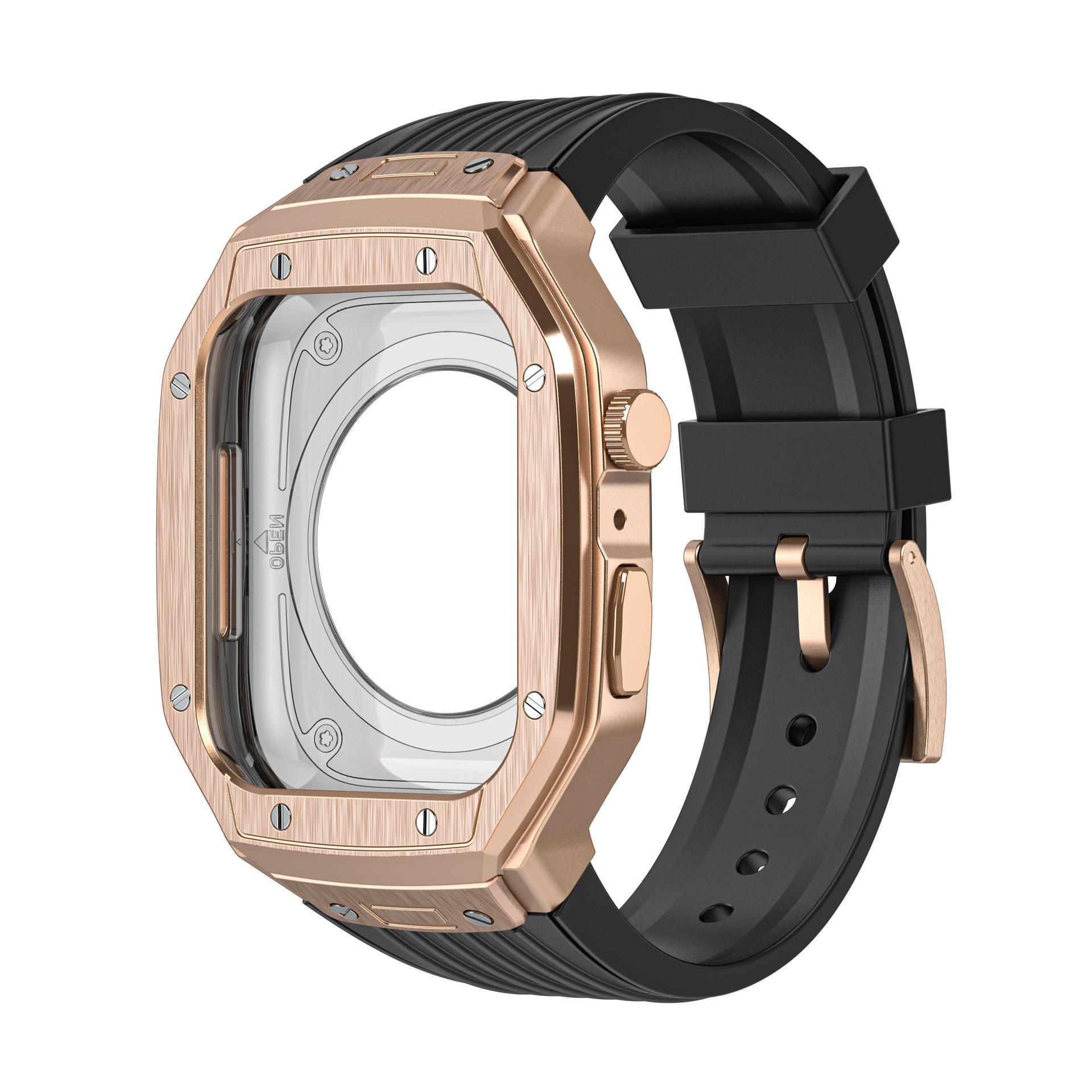 Rose gold frame with black strap