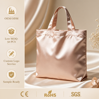 Tas Tote Satin Logo Kustom Mewah Berkilau Selempang Wanita Elegan Kapasitas Besar Tas Belanja Pernikahan Perjalanan MOQ Rendah OEM