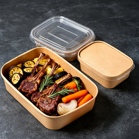 Boîte à emporter rectangulaire longue en papier multi-compartiments avec couvercle pour aliments variés