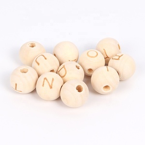 DIY 수제 14mm 나무 구슬 26개 영어 알파벳 조각 헤무 원형 루즈 우드 비즈 - Product Image 6