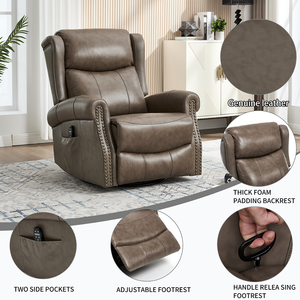 Sillón Reclinable Manual con Masaje Térmico, Función de Balanceo y Giro, en Cuero Genuino, Resistente y Suave, para Sala de Estar o Villa - Product Image 5