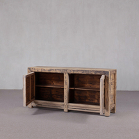Buffet en bois massif texturé vieilli naturellement, style Wabi-Sabi, meuble de rangement bas pour l'aménagement intérieur