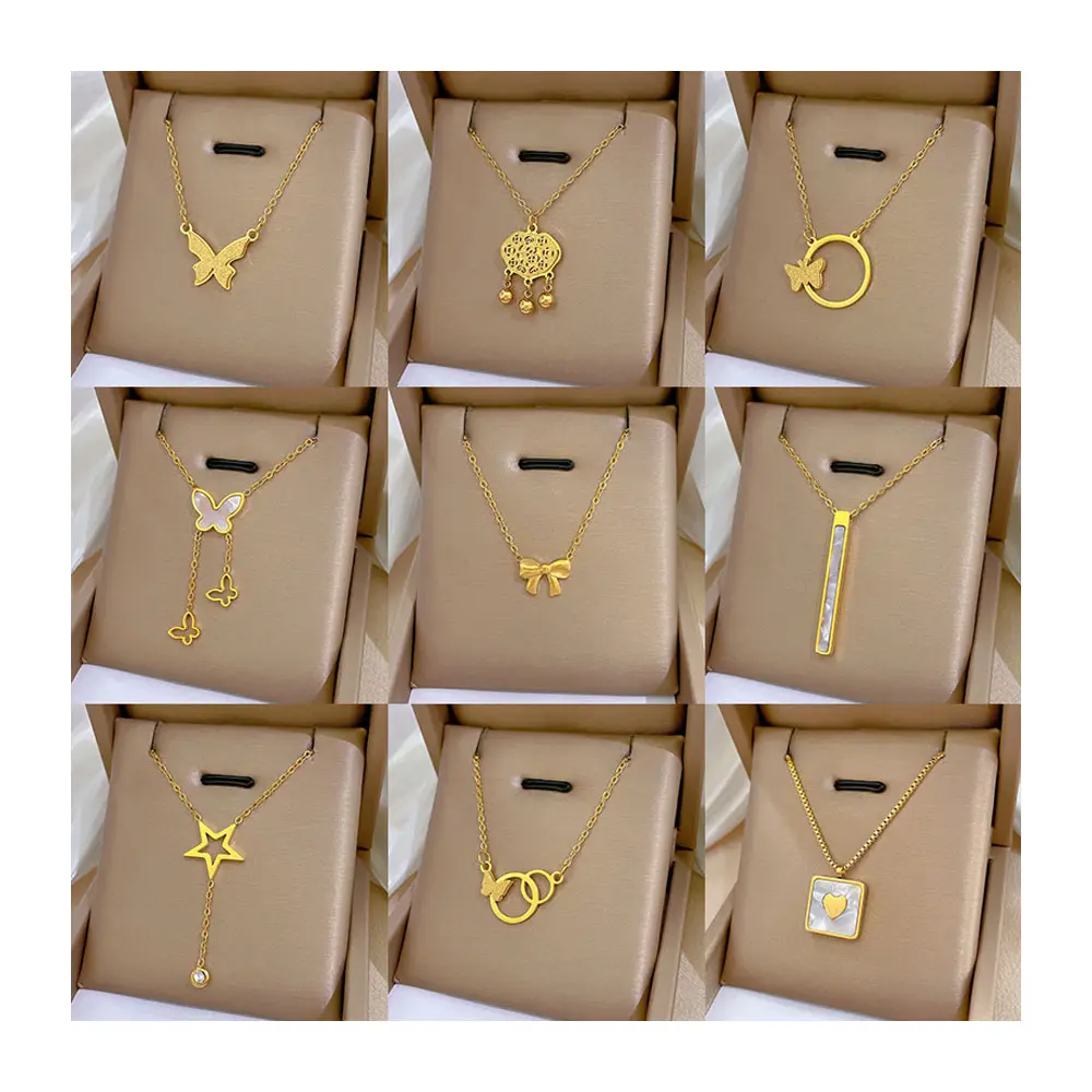 Geometric Animal Tempered Gold Necklace for Women Minimalist Style Stainless Steel Collarbone Chain for Wedding