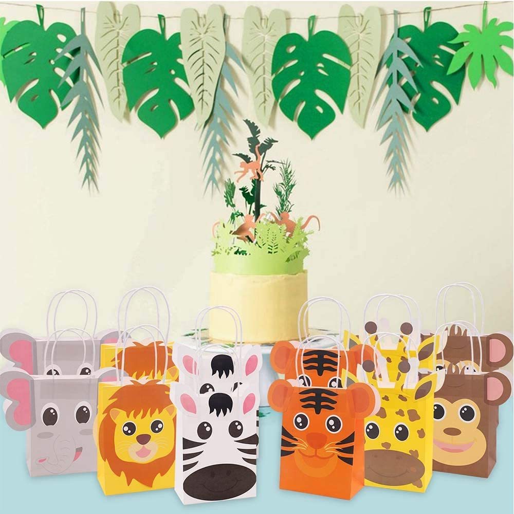 Papel De Regalo Infantil Con Animales De La Selva | 6 Hojas + 6 Etiquetas | Diseño Jirafa, León, Cebra | Para Cumpleaños Y Baby Showers