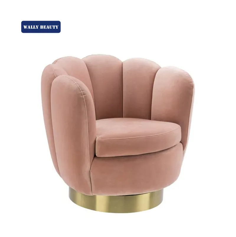 Wallybeaut صالون Midcentury الكراسي قطب برميل الذراع أريكة كرسي مع الذهب الفولاذ المقاوم للصدأ جولة قاعدة أساس دوارة اللكنة كرسي