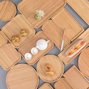 Plateaux de service en bambou anciens, ronds et rectangulaires, pour le thé, les collations, le pain et les pâtisseries - Product Image 1