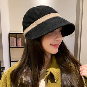 Sombrero de Pescador Estilo Coreano para Mujer, Gorra de Pana con Visera, Diseño a Cuadros, Protección Solar, Cálido, Transpirable, Casual, para Primavera y Otoño - Product Image 1