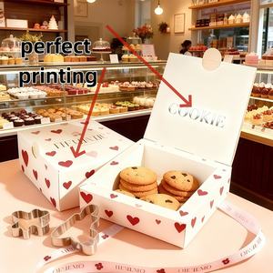 Boîte <span class=keywords><strong>d</strong></span>'emballage pour biscuits à motif cœur mignon - Boîte cadeau en papier de qualité alimentaire jetable pour boulangerie, pâtisserie, logo personnalisable - Product Image 2