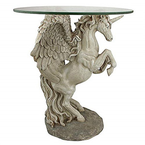 Mesas de centro de poliresina/resina Mesa escultural con tapa de cristal de unicornio alado místico - Product Image 3