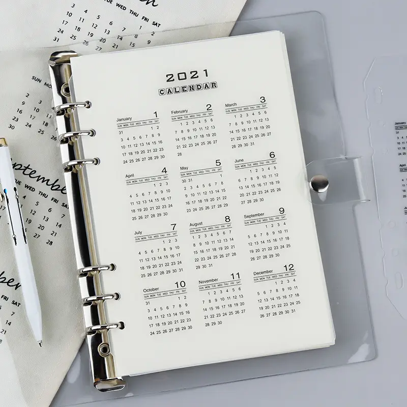 Kalender 2021 Tahun PP Pembagi Indeks Transparan untuk 6 Cincin Perencana Binder Diary Spiral Notebook Aksesoris A5A6