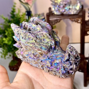 หัวกะโหลกคริสตัลธรรมชาติแกะสลักด้วยมือพร้อมคริสตัลดรูซี่รูปหัวมังกรสำหรับเป็นของขวัญ ขายส่ง - Product Image 1