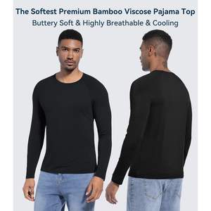 Chemise de nuit à manches longues en viscose de bambou pour homme, coupe raglan, douce, vêtement de détente basique, tailles S-XXL, noire, vente en gros - Product Image 3