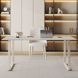 Modern Minimalist Slab <b>Desk</b> Pure White Rectangle <b>Solid</b> <b>Wood</b> Ecological Board Computer <b>Desk</b> For Home Office Study Bedroom - Product Image 4