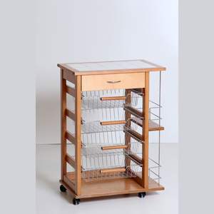 Carrito de Cocina Moderno MASLEGNO de Madera Maciza de Haya Auténtica con Cajón y Porta Botellas, Ruedas de Plástico para Cocinas Funcionales - Product Image 1