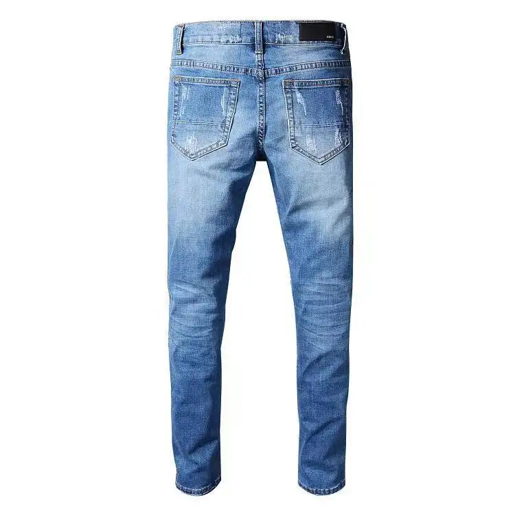 Hot Selling Voor Amiris Denim Gescheurde Patch Jeans Hoge Kwaliteit Groothandel Europese Stijl Nieuwe Mode Jeans Broek