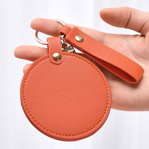 Souvenir Gifts Easy to Carry Pocket <b>Mirror</b> with Strap PU Leather Round Shape Women Lady Girls Makeup <b>Mirror</b> - Product Image 4